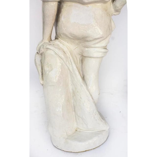 White Vintage Statue of a French Boy Holding Fish 38" High For Sale - Image 8 of 11