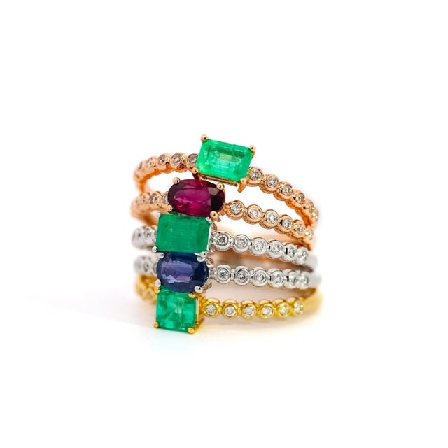 East West Oval Cut Blue Sapphire & Diamond 18k White Gold Textured Ring Size 6.5 For Sale - Image 10 of 10