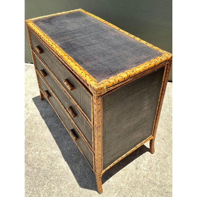Black Vintage Rattan and Grasscloth Three-Drawer Dresser For Sale - Image 8 of 18