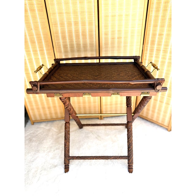 Vintage Ralph Lauren Home Butler's Tray Table | British Colonial Rattan & Brass For Sale In Naples, FL - Image 6 of 18