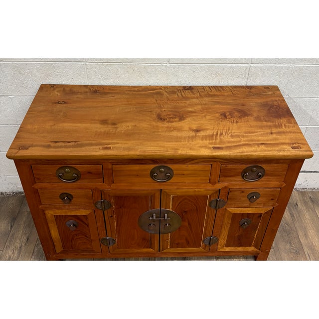 Chinese Vintage Qing Style Chinese Elm Sideboard Buffet Credenza For Sale - Image 3 of 18