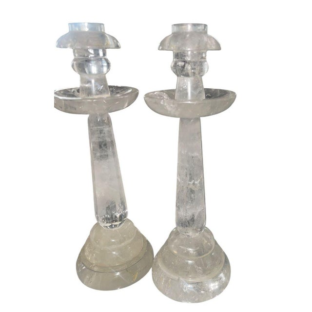 Set of Four Faceted Rock Crystal Candlesticks, Usa, 20th Century For Sale - Image 4 of 8