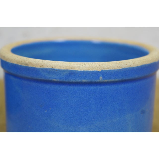 2 Vintage Blue Stoneware Pottery Butter Crock Pots Planter Jars 5" For Sale - Image 6 of 10