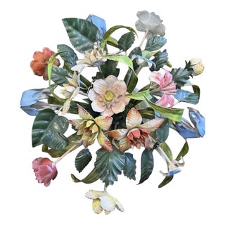 Vintage Italian Tole Flowers / Floral Bouquet Arrangement Sculpture in Pot, Made in Italy For Sale