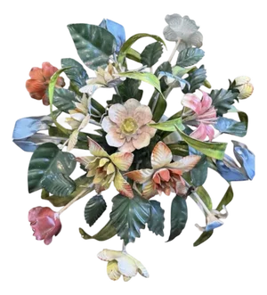 Vintage Italian Tole Flowers / Floral Bouquet Arrangement Sculpture in Pot, Made in Italy