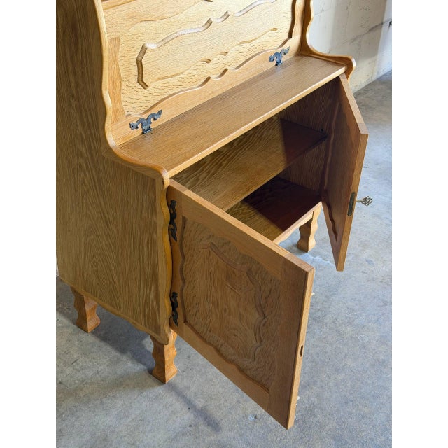 Wood Danish Oak Hutch Display Cabinet With Drop-Front Secretary Desk Mid-Century Modern 1970s For Sale - Image 7 of 12