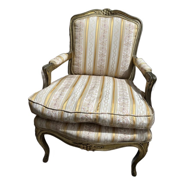 Late 19th Century Gilt French Bergere Chair For Sale