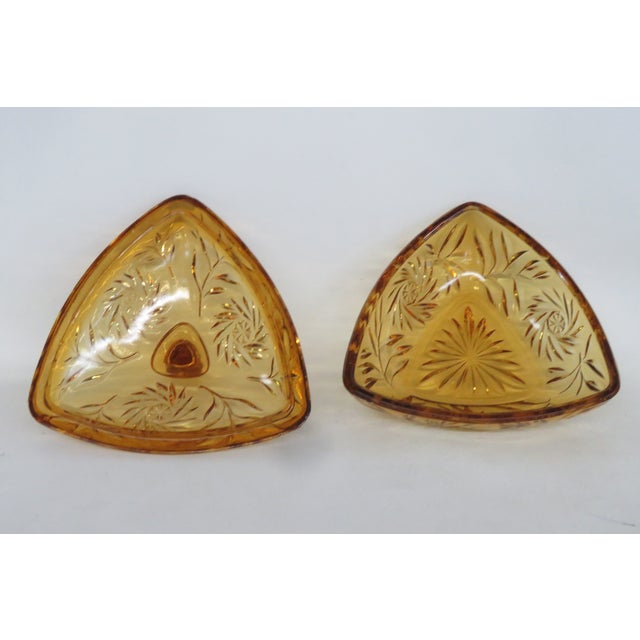 Hazel Atlas Amber Glass Lidded Triangle Dish With Embossed Leaf Pattern 5085b For Sale - Image 14 of 14