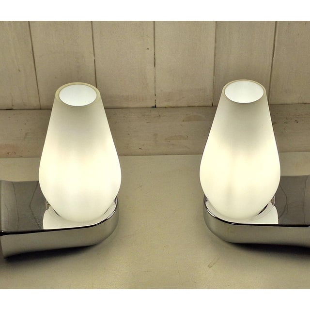 Vintage Wall Lamps with Chrome-Plated Plastic Bases and White Opal Glass Shades from Hoffmeister-Leuchten, 1980s, Set of 2 For Sale - Image 3 of 8