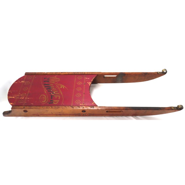 Antique American Victorian Childs "Winner" Wood Racing Style Snow Sled in Original Paint For Sale - Image 9 of 13