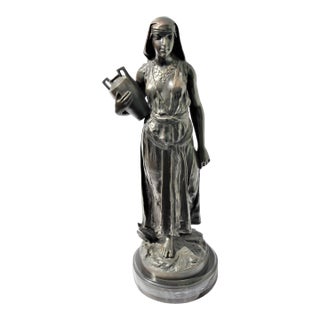 1990s Art Deco Bronze Egyptian Girl with Water Jug Large in the Style of F.Ghilmany For Sale