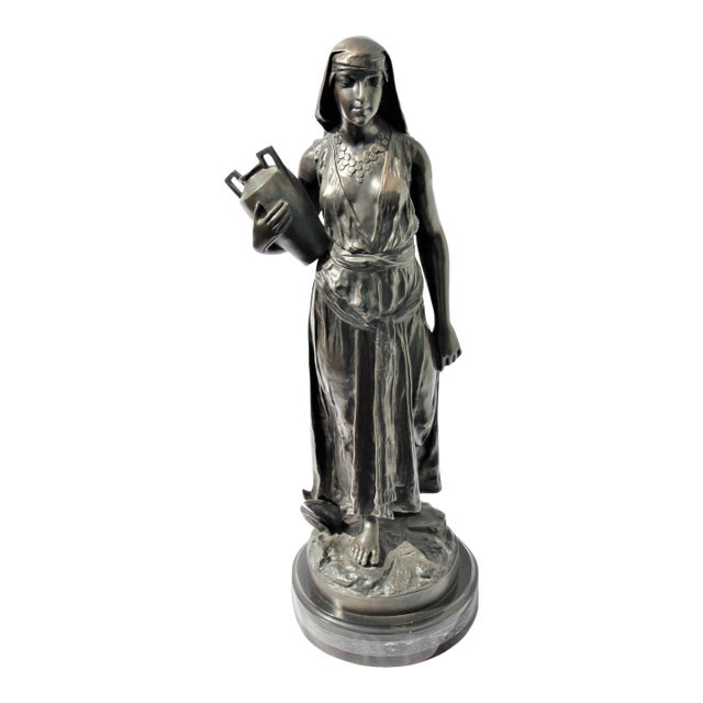 1990s Art Deco Bronze Egyptian Girl with Water Jug Large in the Style of F.Ghilmany For Sale