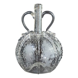 Antique Dutch Engraved Glass Decanter with Birds and Grapes, 1700s For Sale