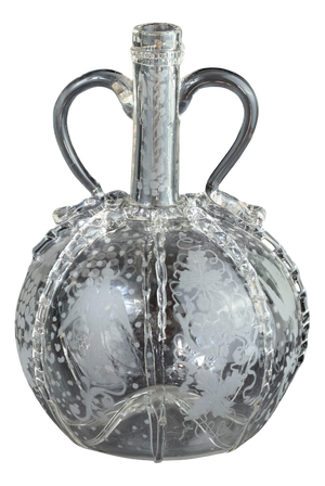 Antique Dutch Engraved Glass Decanter with Birds and Grapes, 1700s