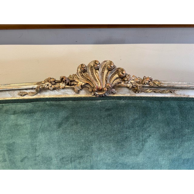 Green Antique 19th Century Louis XV Style Velvet Settee With Silver Leaf For Sale - Image 8 of 11