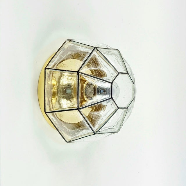 Mid-Century Modern Glass and Brass Ceiling Ligh from Limburg, Germany, 1960s For Sale - Image 4 of 13
