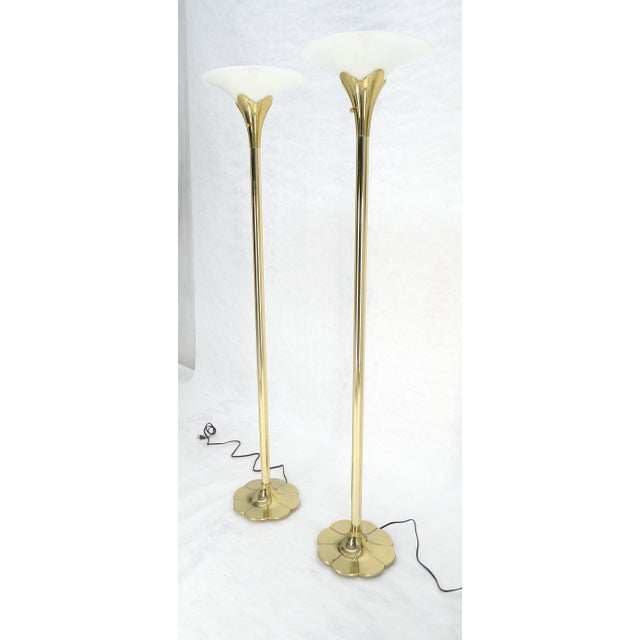 Brass Pair of Clover Shape Base Trumpet Shades Brass Floor Lamps c1970s For Sale - Image 8 of 18