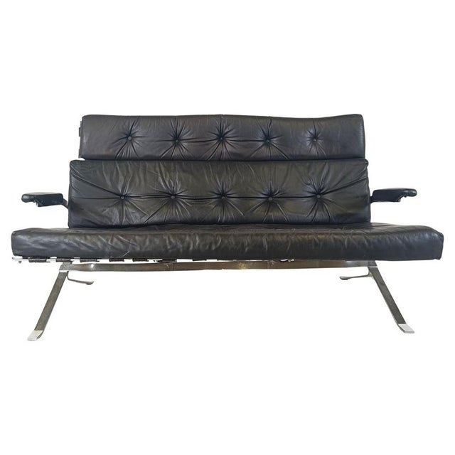 Vintage Black Leather and Chrome Sofa, 1970s For Sale - Image 12 of 12