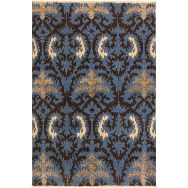 Blue 1990s Shabby Chic Modern Lt. Blue/Charcoal Wool & Viscous Rug - 4'1 X 5'8 For Sale - Image 8 of 8