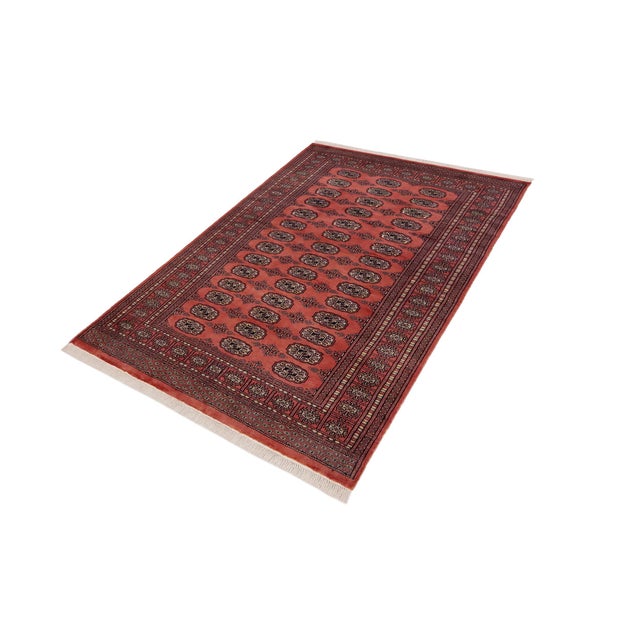 Abstract Southwestern Bokhara Desirae Pink Green Hand Knotted Rug For Sale - Image 3 of 9