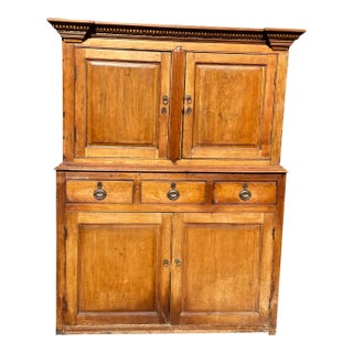 19th Century English Pine Linen Press Housekeepers Cupboard For Sale