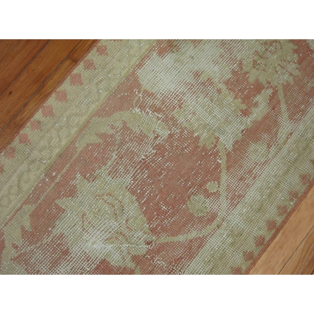 Mid-Century Modern Soft Pink Antique Oushak Runner For Sale - Image 3 of 6