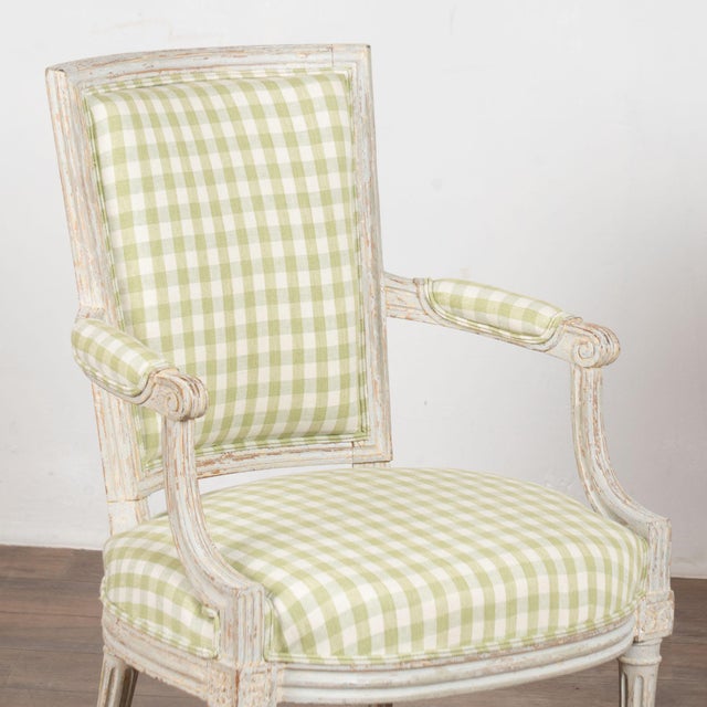 Gustavian (Swedish) Pair Late 19th Century Swedish Gustavian Gray Painted Armchairs For Sale - Image 3 of 16