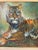 1977 oil painting of a majestic Tiger. Fall colors predominate with a faux bamboo brushed gold frame. Signed by the artist