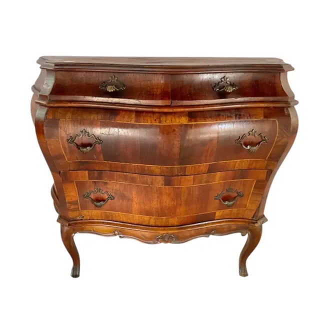 Italian Inlaid Walnut Bombé Commodes, Baroque Style, Mid-20th Century For Sale - Image 10 of 18