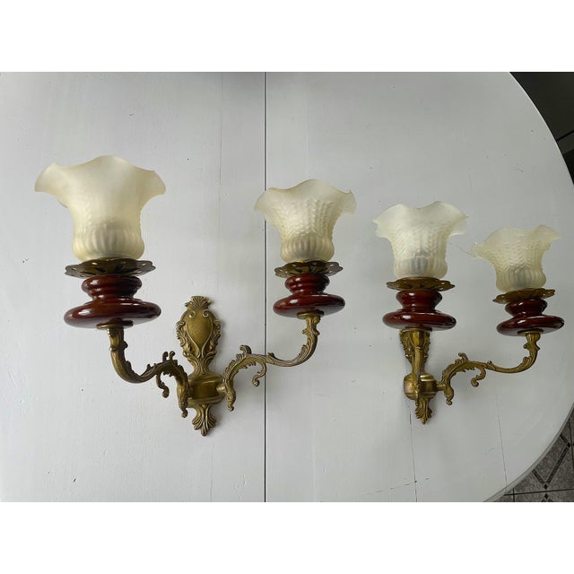 Brown Polam-Meos Warsaw Wall Lamps in Brass and Ceramics, Set of 2 For Sale - Image 8 of 16