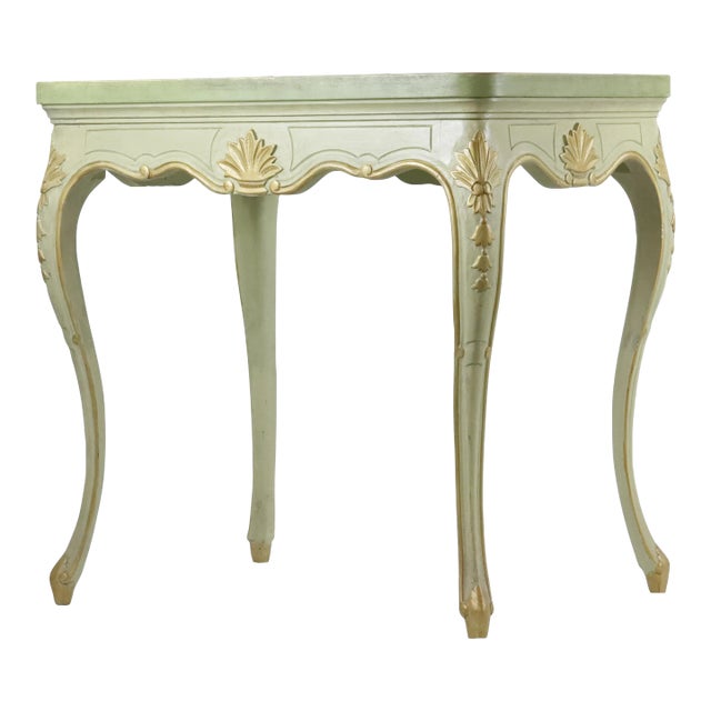 Vintage Mint Green English Hand Carved Side Table For Sale