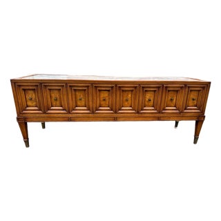 Vintage Hollywood Regency Campaign Style Marble Top Low Table Cabinet by Weiman For Sale