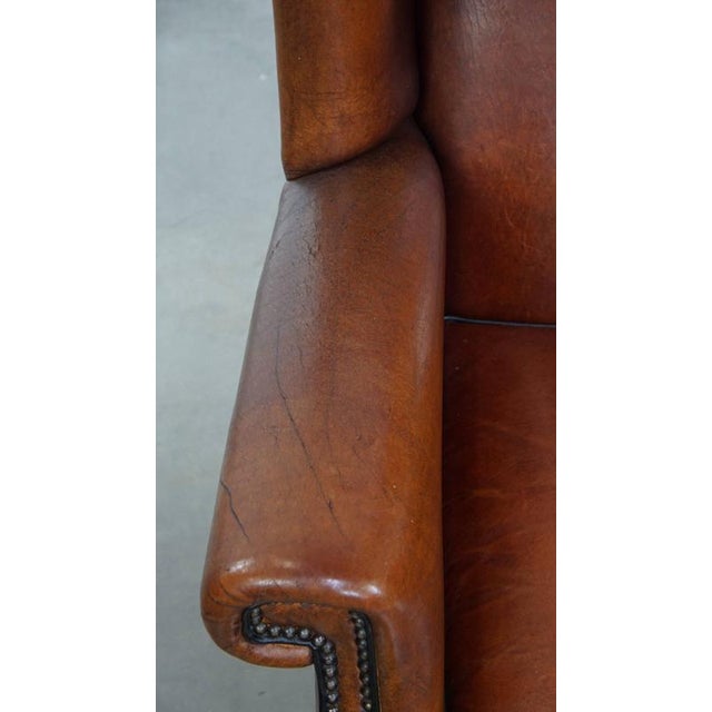 Animal Skin Large Vintage Sheepskin Wing Chair For Sale - Image 7 of 18