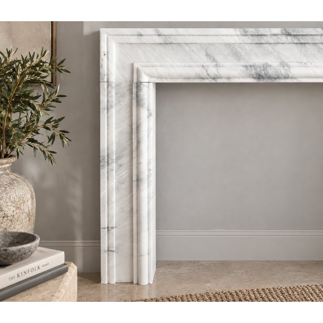 2020s Handcrafted Ziarat White Marble Fireplace Surround – Afghan Stone For Sale - Image 5 of 9
