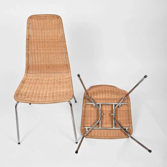 Mid-Century Italian Chromed Metal Chairs with Removable Rattan and Wicker, 1970s, Set of 4 For Sale - Image 14 of 18