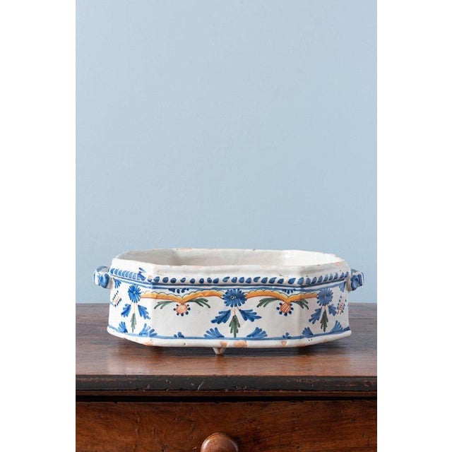 Blue and Orange Faience Jardiniere Basin from La Rochelle, 1700s For Sale - Image 4 of 11