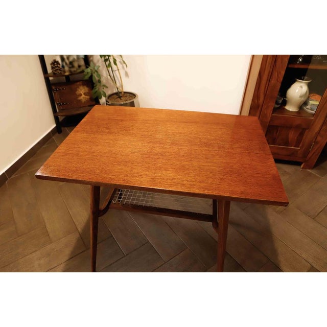 1960s Brussels Style Table with Woven Shelf by Jindrich Halabala for Drevopodnik Holesov, 1960s For Sale - Image 5 of 10