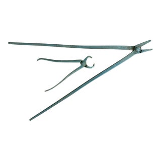 19th Century Hand-Forged Iron Blacksmith's Tongs & End Nippers - Primitive Tool Collection For Sale