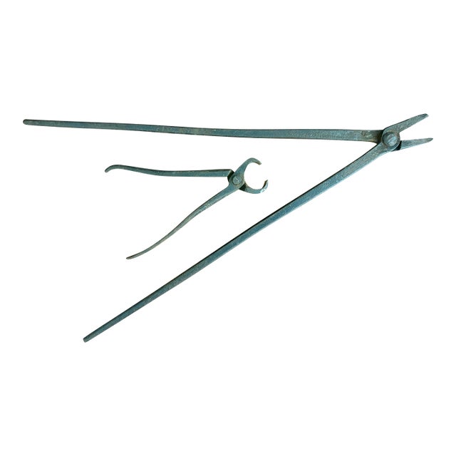 19th Century Hand-Forged Iron Blacksmith's Tongs & End Nippers - Primitive Tool Collection For Sale