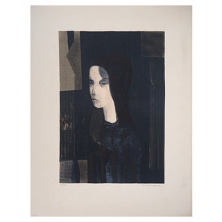 André Minaux, Portrait of a Woman in Black, Lithograph For Sale