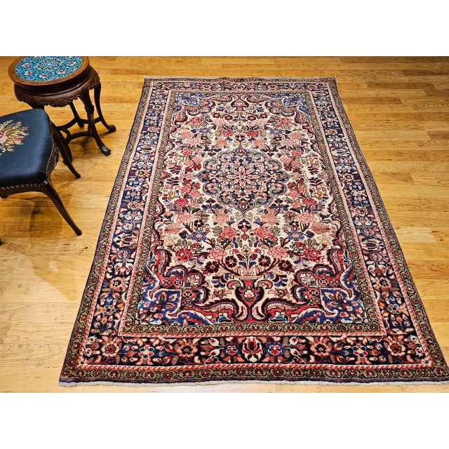 Vintage Persian Malayer Rug, Hand-Knotted Wool, Floral Pattern, 5x7, Ivory & Navy For Sale - Image 12 of 18