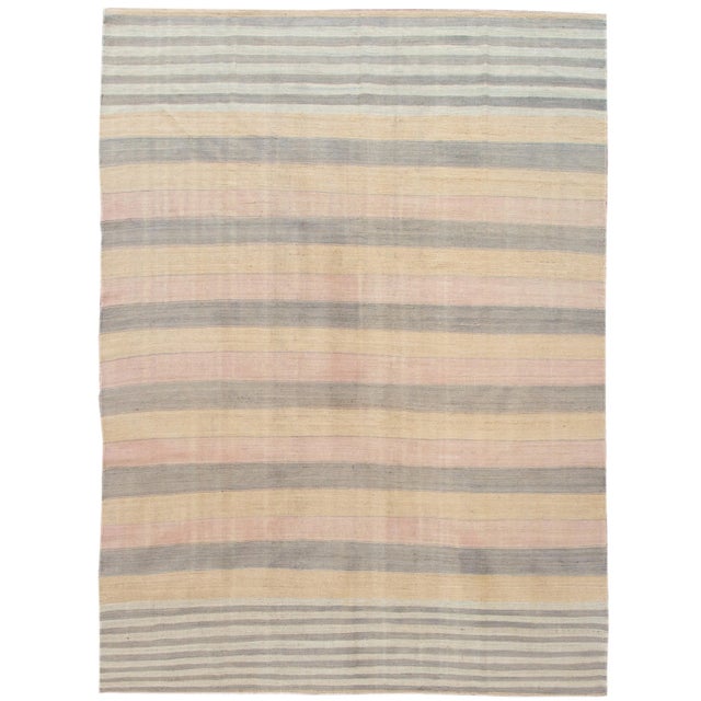Striped Modern Kilim Room Size Wool Rug For Sale - Image 11 of 11