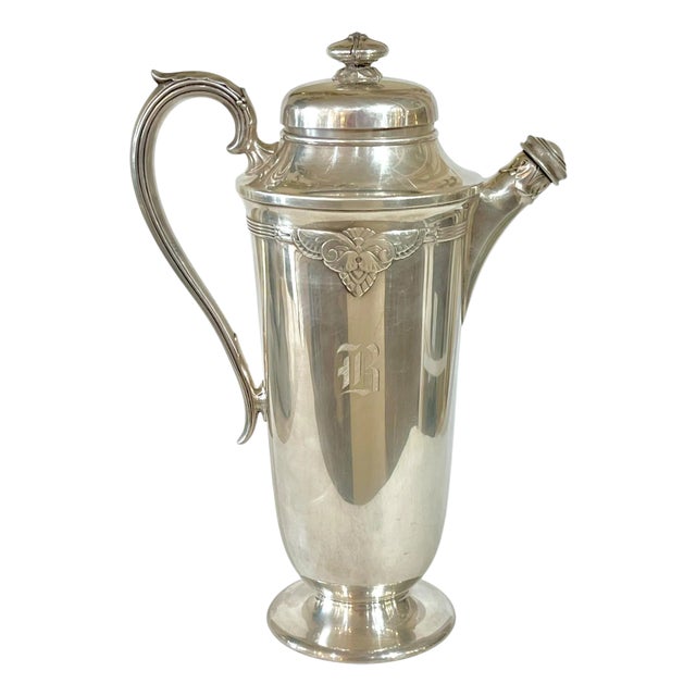 Antique Art Deco Silver Plate Cocktail Shaker With Monogram B For Sale