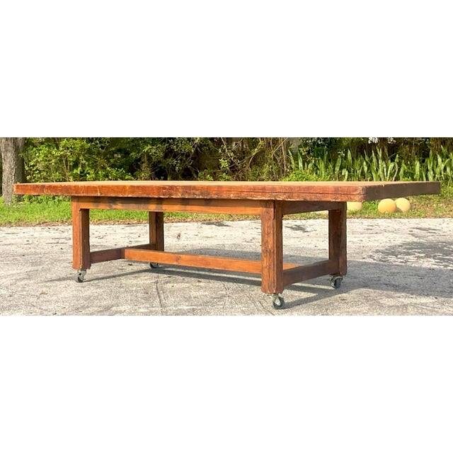 Vintage Boho Monumental Industrial Plank Dining Table on Casters For Sale - Image 11 of 12