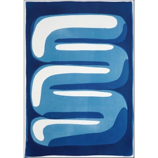 2026, the Snake, Abstract Geometric in Blue Tones, Monotype Cyanotype on Watercolor Paper by Kind of Cyan For Sale