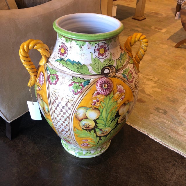 1990s Italian Yellow and Green Hand Painted Ceramic Urn For Sale - Image 13 of 13