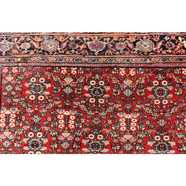 Red Antique Sultanabad Rug With Rich Red Field, Allover Design and Navy Blue Border 7'2 X 12'2 For Sale - Image 8 of 15