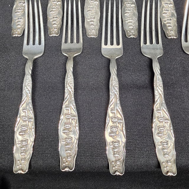Traditional Antique Whiting Lily of the Valley Sterling Silver Luncheon Forks - Set of 12 For Sale - Image 3 of 13