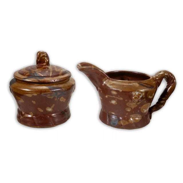 John Glick Ceramic Stoneware Sugar and Creamer Holder Stamped Plum Tree Pottery - Set of 2 For Sale In Detroit - Image 6 of 12