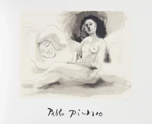 1980s "Homme Couchee et Femme Assise" Lithograph After Pablo Picasso